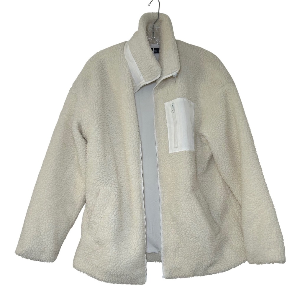 Dokotoo Womens Cream White Sherpa Fleece Full Zip Jacket Teddy Coat Small
